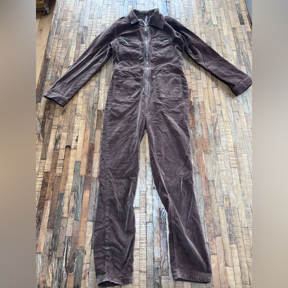Free People Lennox Brown Corduroy Zip-Front Jumpsuit